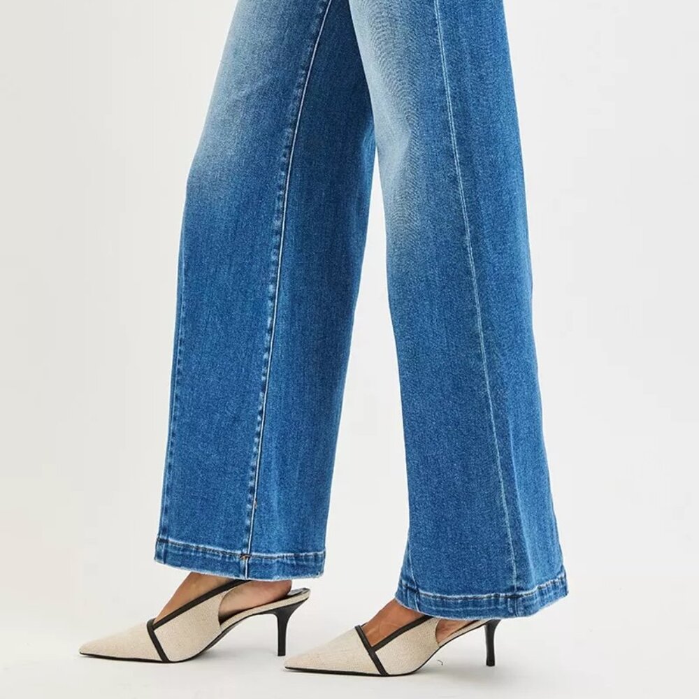 RISEN Full Size Mid Rise Wide Leg Jeans with Flared Look Plus Size - Picture 4 of 6